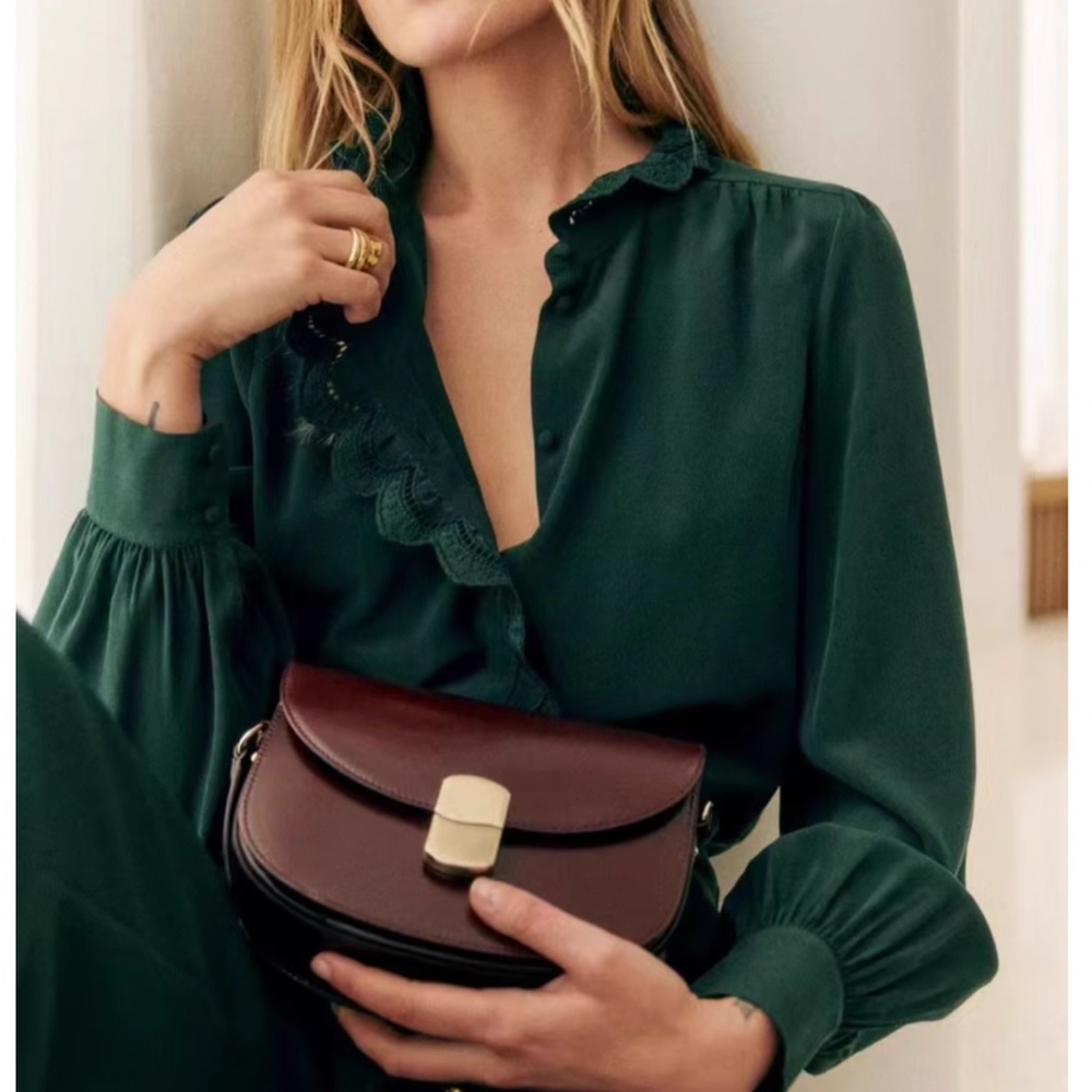 Sezane Chlo Silk Shirt - Bottle Green